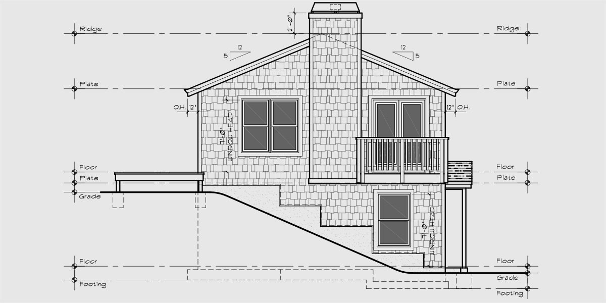House side elevation view for 9903 Small Beach cabin home plan