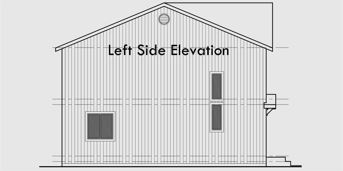 House rear elevation view for D-341 Duplex house plans, small duplex house plans, narrow  duplex house plans, affordable duplex floor plans, D-341