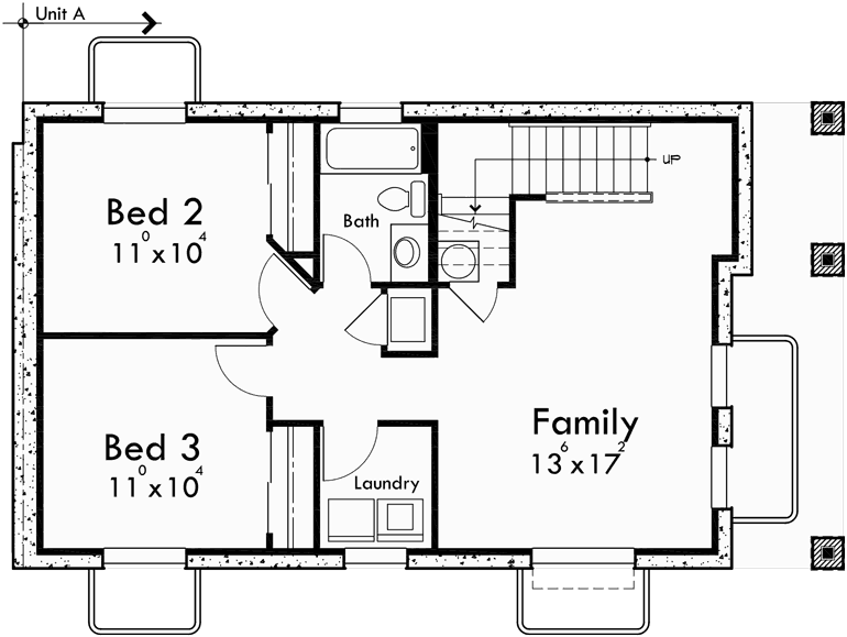 Basement Floor Plan for D-571 Duplex house plans, ADU house plans, back to back house plans, mother in law house plans, D-571