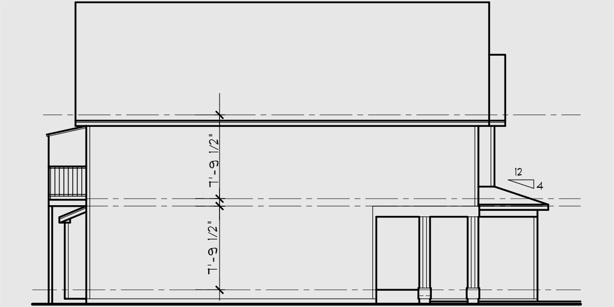 House rear elevation view for T-411 Popular Row house & Triplex Design 3 bedroom 2.5 bath one car garage
