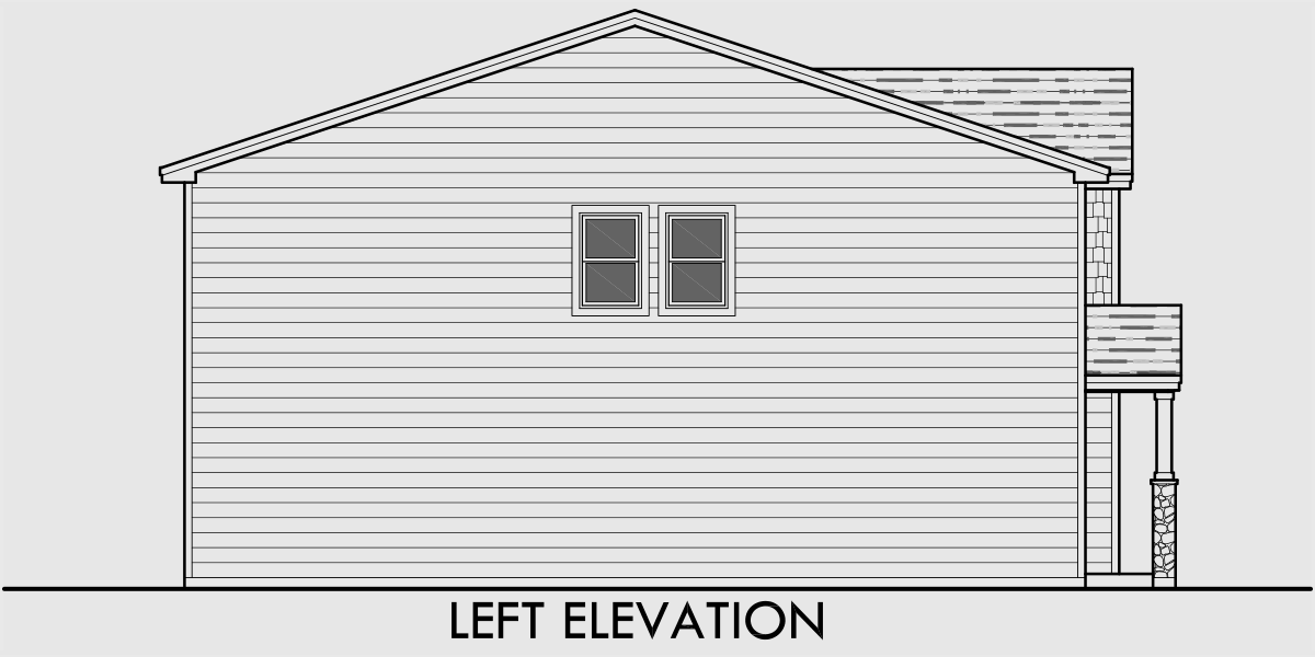 House rear elevation view for D-599 Duplex house plans, 2 story duplex plans, 3 bedroom duplex plans, 40x44 ft duplex plan, duplex plans with garage in the middle, D-599