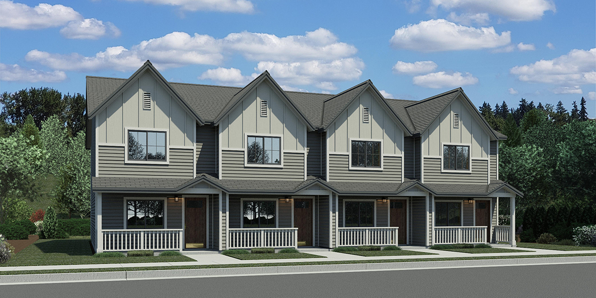 F-615 Four Plex House Plan: 2 Master Bedrooms and a Porch F-615