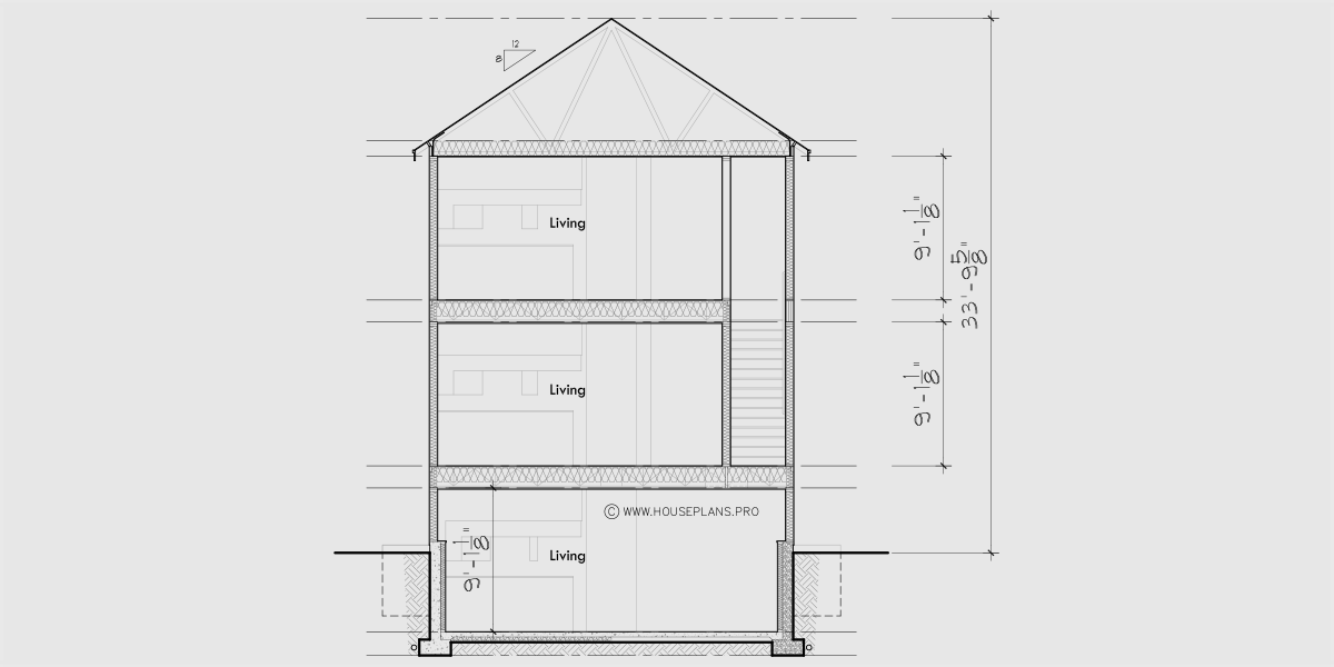 House rear elevation view for T-448 Stacked triplex 2 bedroom condo 6 bedrooms T-448