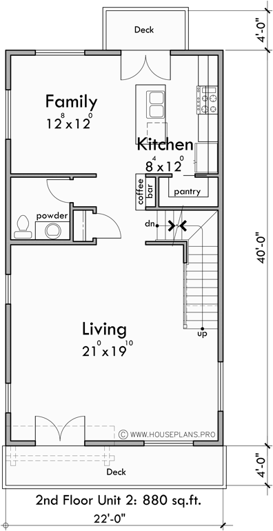 Main Floor Plan for F-672 Stacked Four Plex House Plan