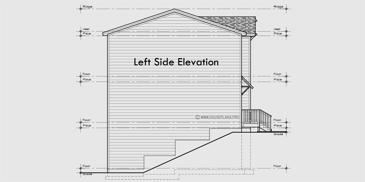 House rear elevation view for F-692 Town house plan, triple master, amazing decks with views F-692
