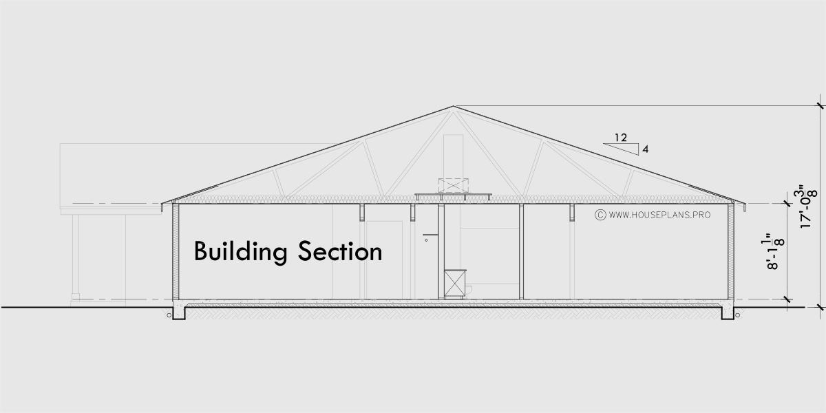 House rear elevation view for F-669 One level town house plan F-669