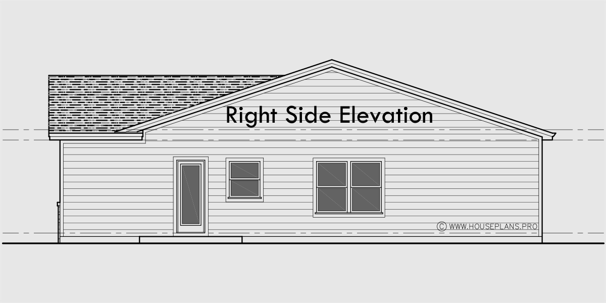 House side elevation view for D-780 New one story 2 bedroom 2 bath duplex plan