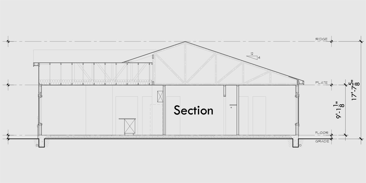 House rear elevation view for D-780 New one story 2 bedroom 2 bath duplex plan