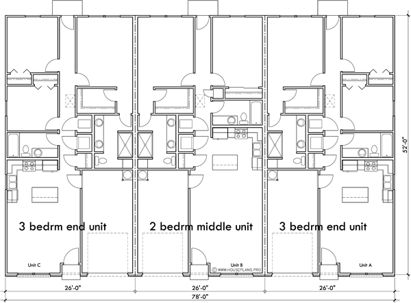 Main Floor Plan 2 for T-466 One level 2 and 3 bedroom town house plan T-466